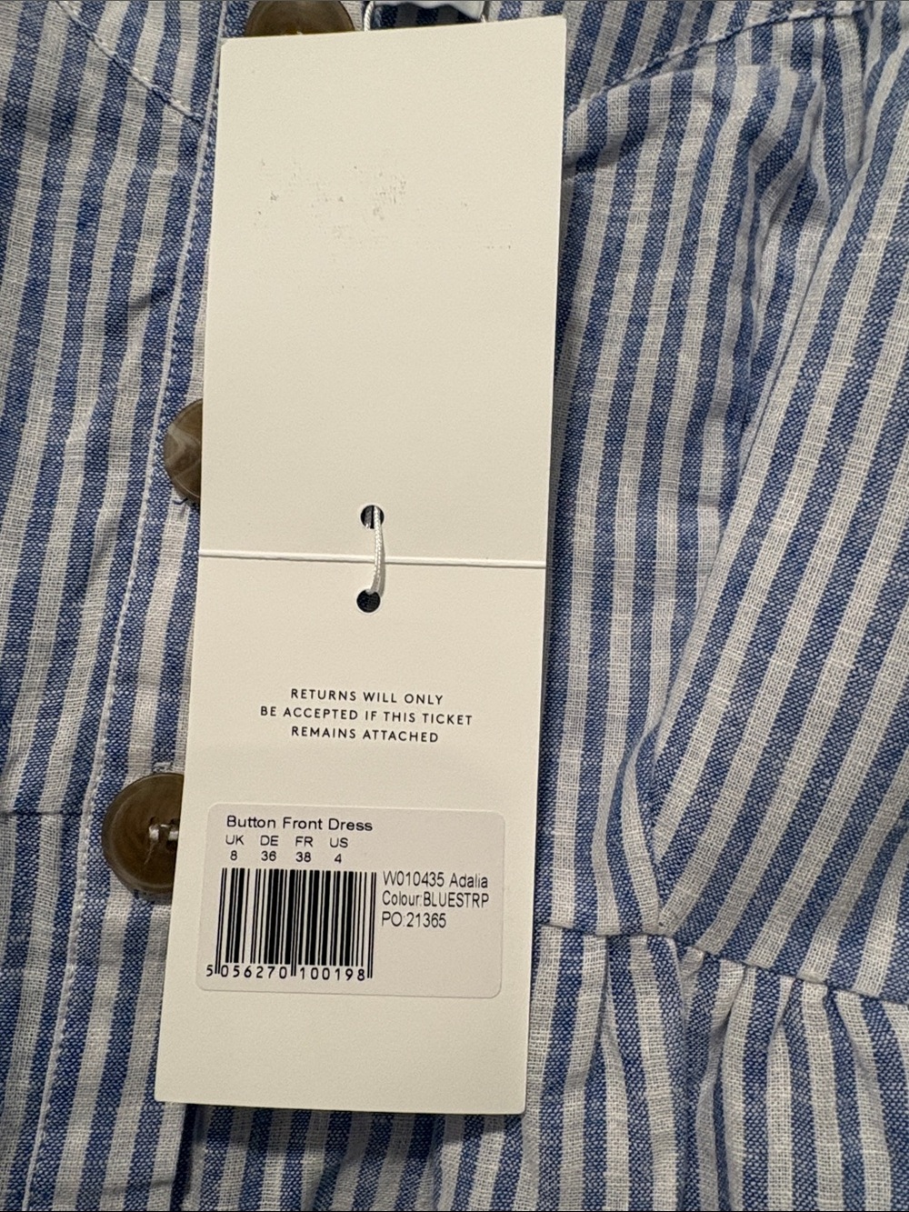 Seraphine Blue & White Striped Button-Front Midi Dress - Picture 3 of 4